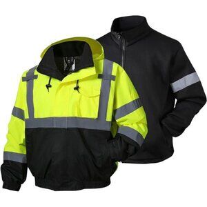 New 3-in-1 High Visibility Winter Bomber Jackets Zip Out Fleece Liner